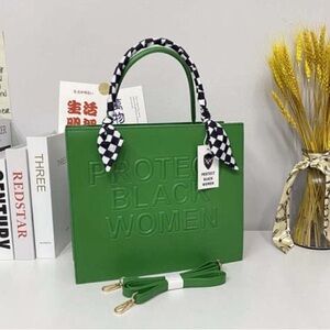 Green Tote Bag with Checkered Handle